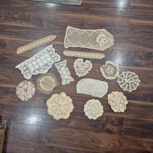 Crochet, 14 Vintage Vintage Medium Ivory, Cream Ecru Cotton Doilies, Handmade